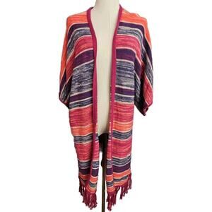 Wrangler‎ Retro Kimono Sweater Fringed Duster Purple orange Blue Long Sm Med
